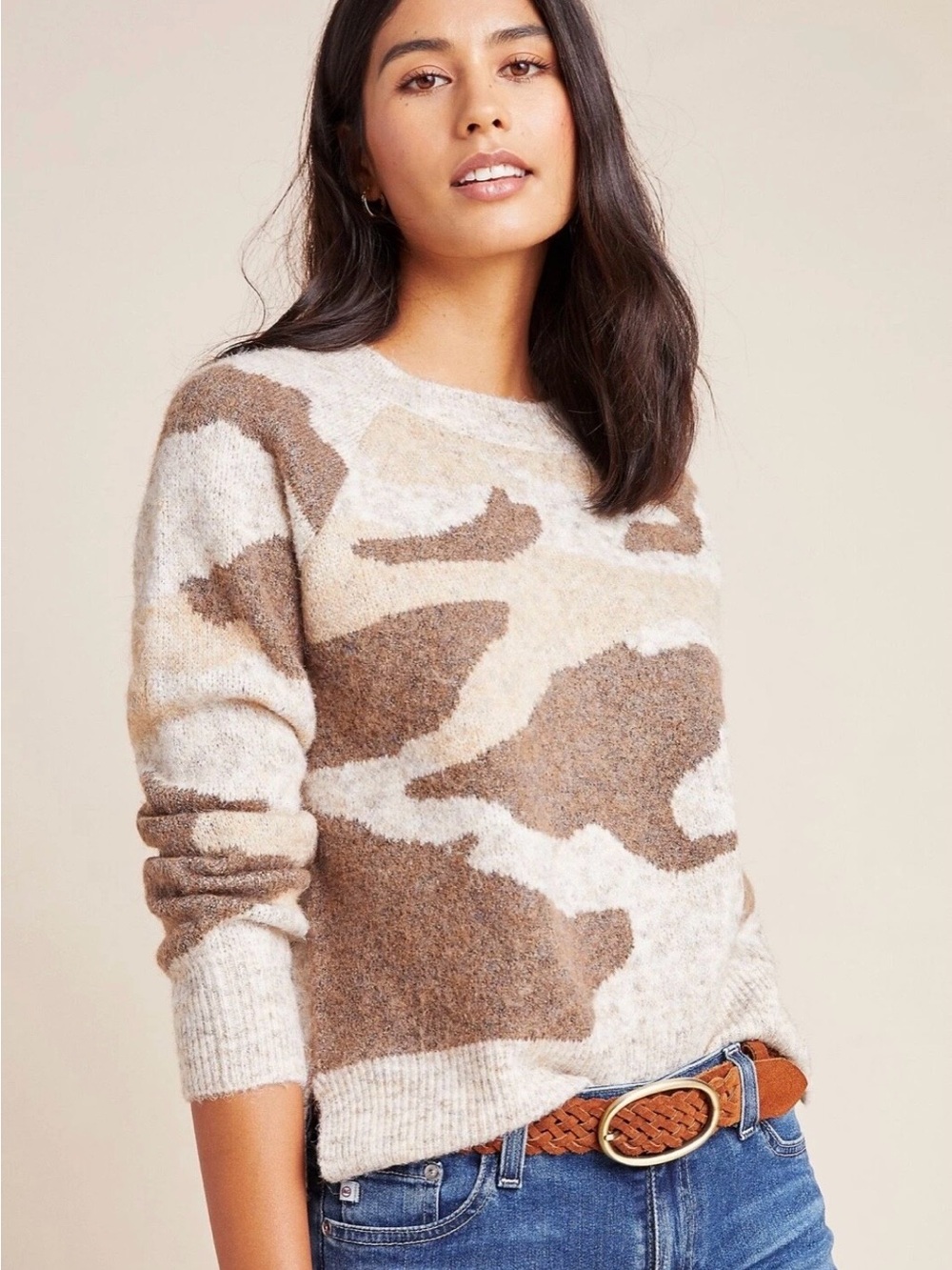 Women’s Anthropologie Moth Marjorie Neutral Camo Sweater Size XL